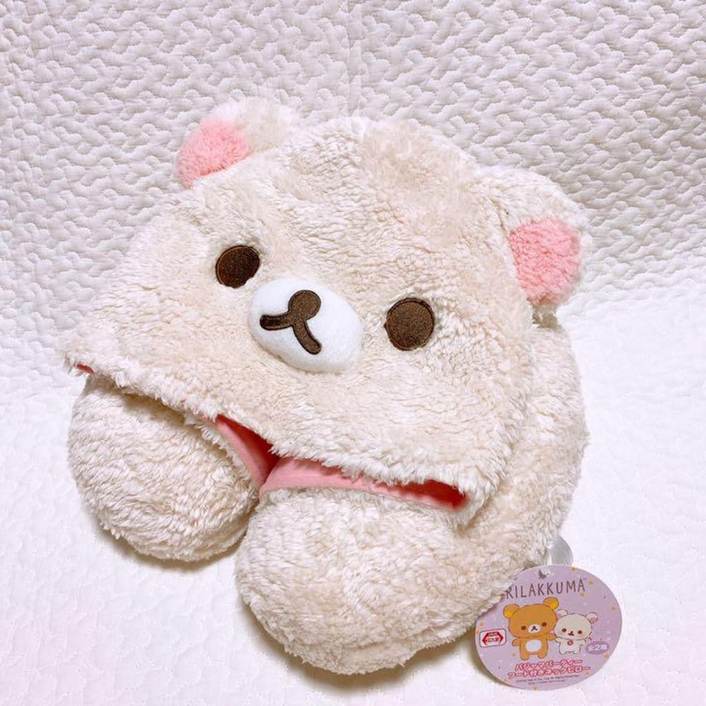 San-X Rilakkuma Neck Pillow with Hood: Korilakkuma